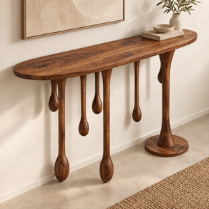 Lava Solid Sheesham Wood Console In Provincial Teak Finish