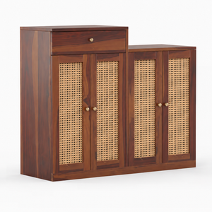 Danta Sheesham Wood  4 Door 1 Drawer Cabinet In Provincial Teak Finish  with Rattan Door