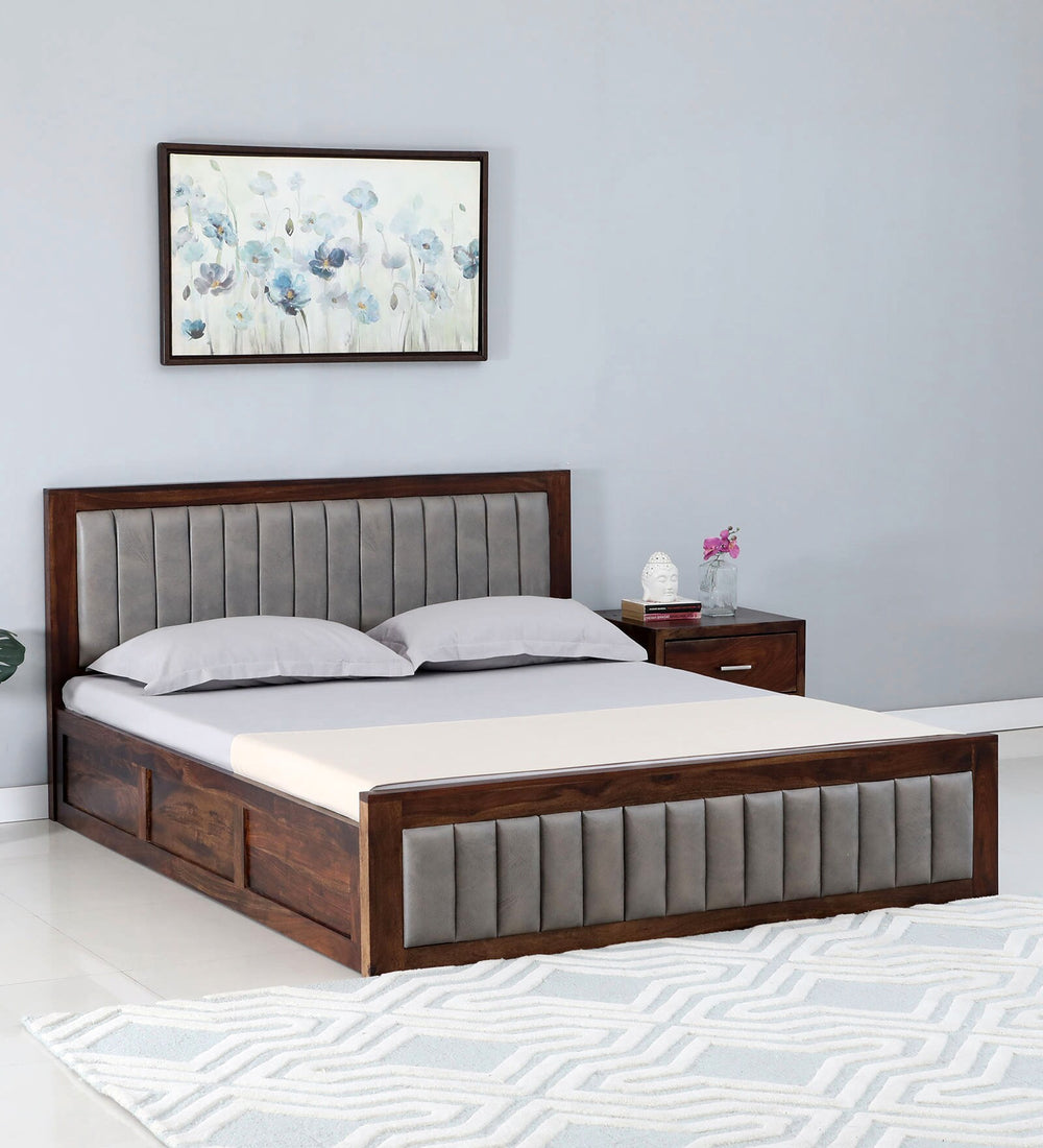 Dijon Sheesham Wood Queen Size Bed in Provincial Teak Finish With Box Storage