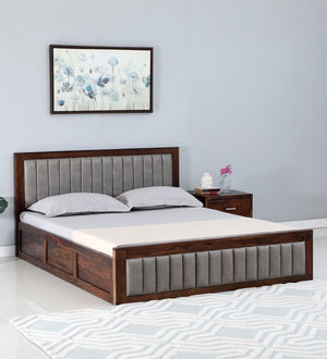 Dijon Sheesham Wood Queen Size Bed in Provincial Teak Finish With Box Storage