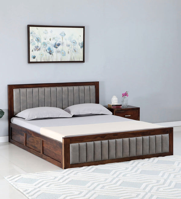 Dijon Sheesham Wood Queen Size Bed in Provincial Teak Finish With Box Storage