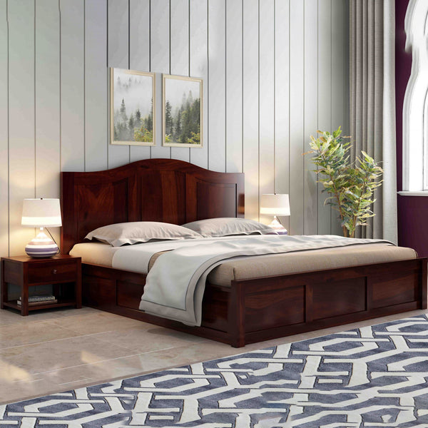 Sniu Sheesham Wood Queen Size Bed In Walnut Finish With Box Storage (60 x 78 inches)