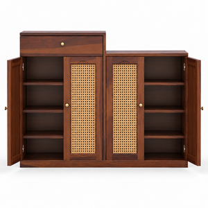Danta Sheesham Wood  4 Door 1 Drawer Cabinet In Provincial Teak Finish  with Rattan Door