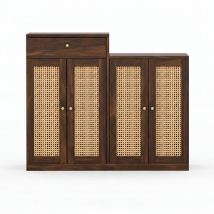 Danta Sheesham Wood 4 Door Cabinet In Walnut Finish  with Rattan Door
