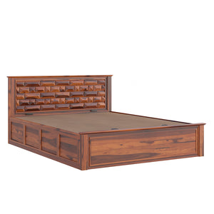 Yashika Sheesham Wood Queen Size Bed In Honey Oak Finish With Hydraulic Storage (60 x 78 inches)
