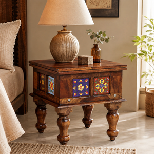 Rangrez Sheesham Wood Night Stand In Provincial Teak Finish