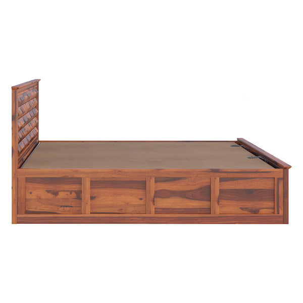 Yashika Sheesham Wood Queen Size Bed In Honey Oak Finish With Hydraulic Storage (60 x 78 inches)