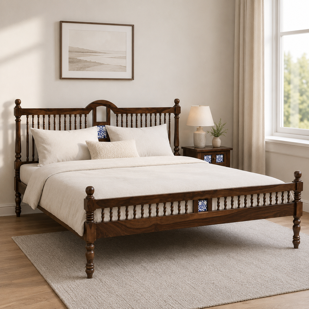 Nilaya Sheesham Wood King Size Bed In Provincial teak Finish (72 - 78 inch Mattress Size)