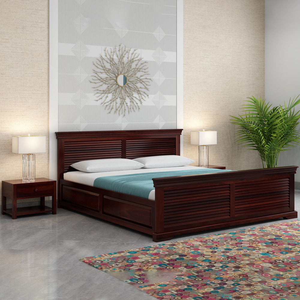 Hearti Sheesham Wood King Size Bed In Teak Finish With Box Storage(72 x 78 inches)