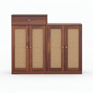 Danta Sheesham Wood  4 Door 1 Drawer Cabinet In Provincial Teak Finish  with Rattan Door