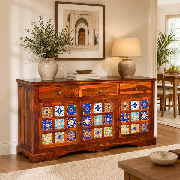 Rangrez Sheesham Wood Sideboard In Honey Oak