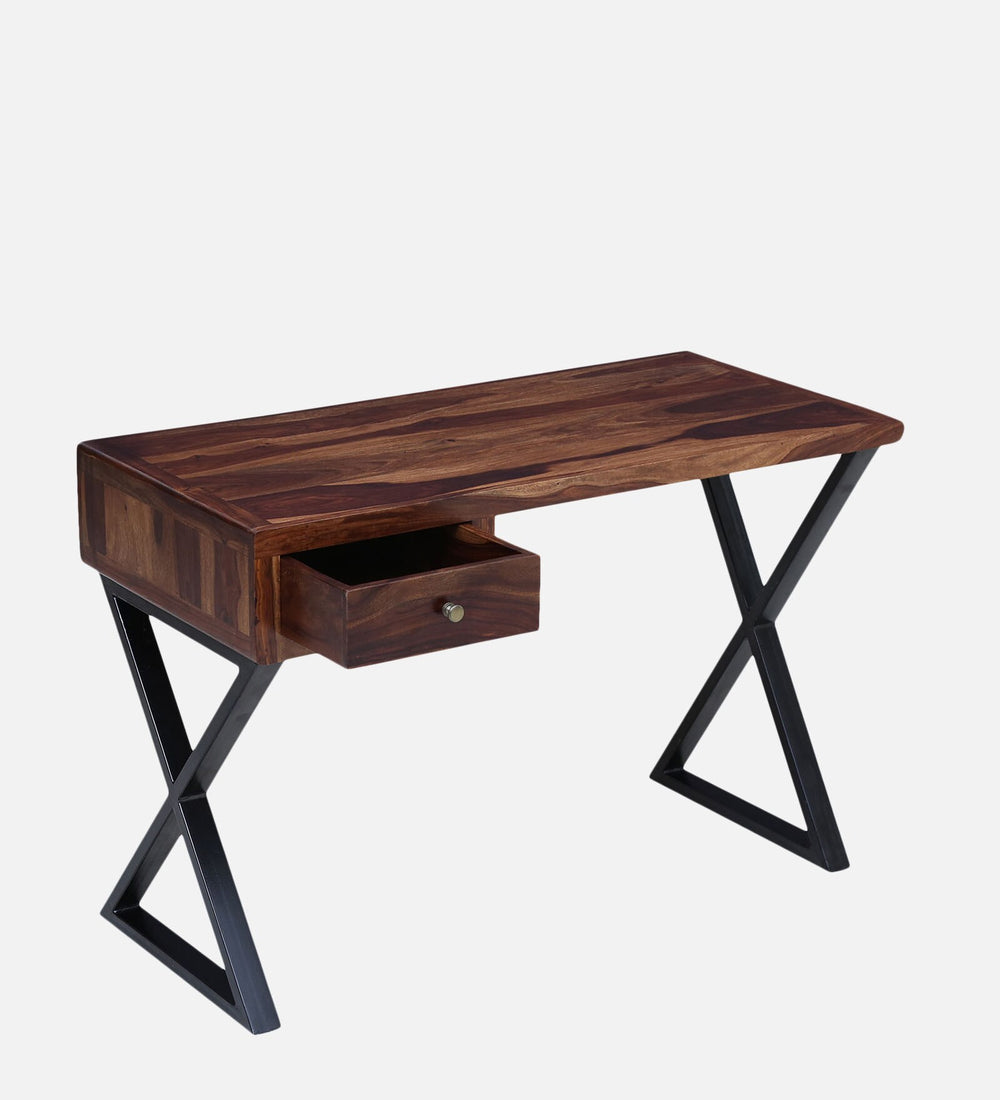Arno Sheesham Wood Writing Table In Rustic Teak Finish