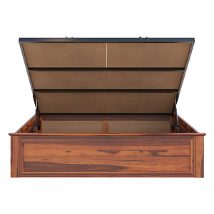 Yashika Sheesham Wood Queen Size Bed In Honey Oak Finish With Hydraulic Storage (60 x 78 inches)