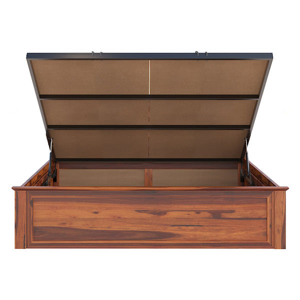 Yashika Sheesham Wood Queen Size Bed In Honey Oak Finish With Hydraulic Storage (60 x 78 inches)