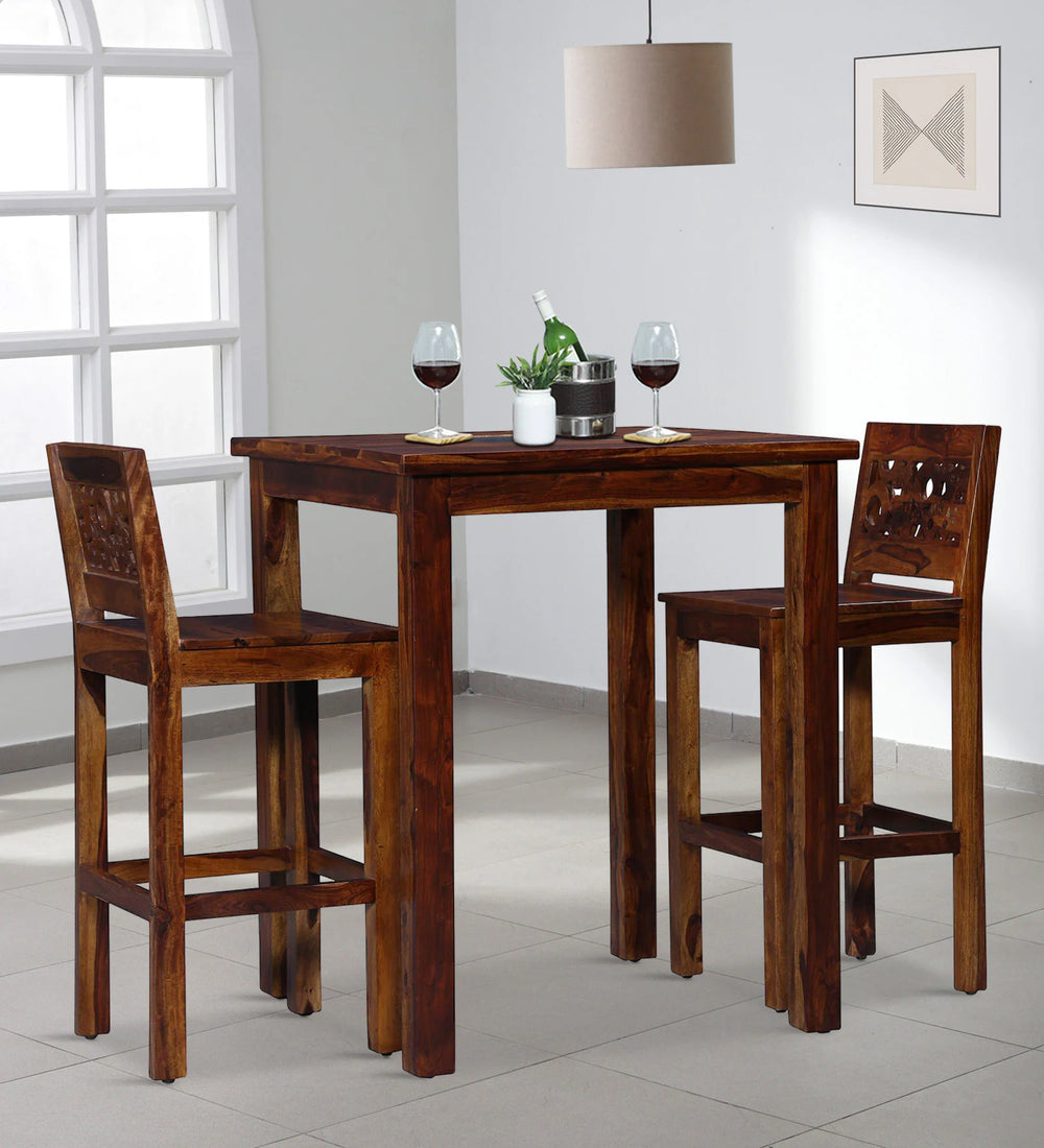 Lifty  Sheesham Wood Bar Table Set in Provincial Teak Finish With 2 Chairs