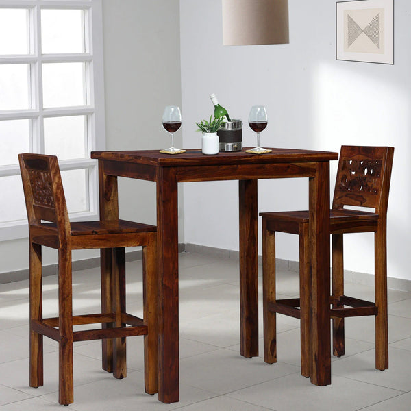 Lifty  Sheesham Wood Bar Table Set in Provincial Teak Finish With 2 Chairs