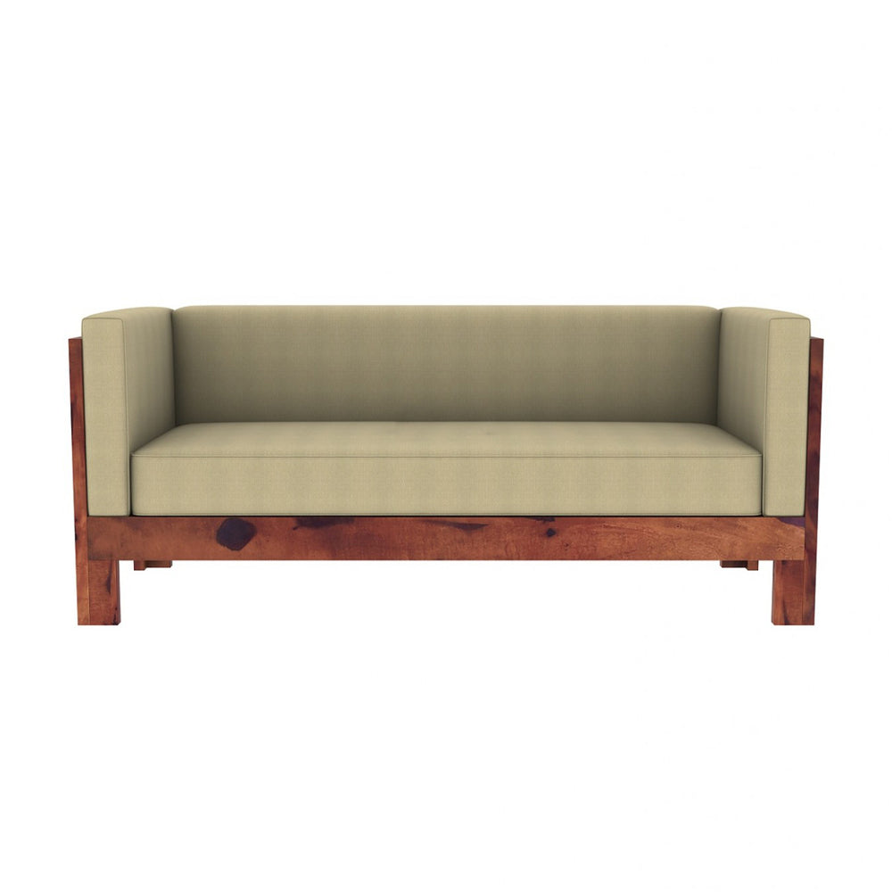 Prashiv 3 Seater Wooden Sofa (Creame Colour, Teak Finish)