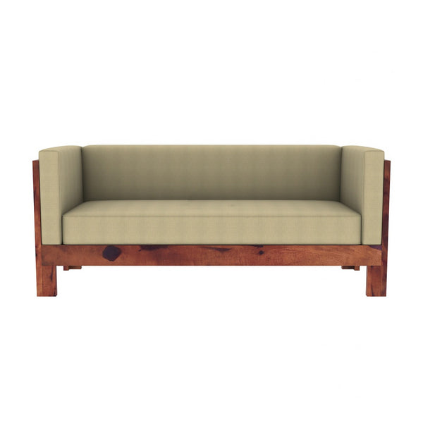 Prashiv 3 Seater Wooden Sofa (Creame Colour, Teak Finish)