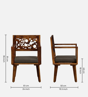 Lifty Sheesham Wood Arm Chair in Provincial Teak Finish With Olive Cushion