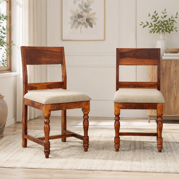 Rangrez Sheesham Wood Dining Chair In Honey Oak Finish (Set Of 2)