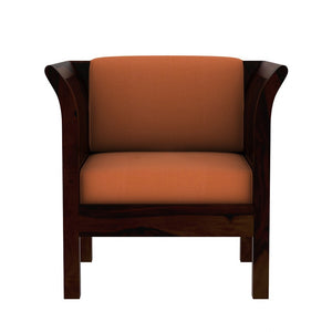 Haveli 3+1+1 Seater Wooden Sofa (Orange Colour, Walnut Finish)