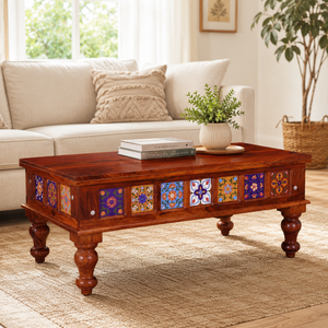 Rangrez Sheesham Wood Large Coffee Table In Honey Oak Finish