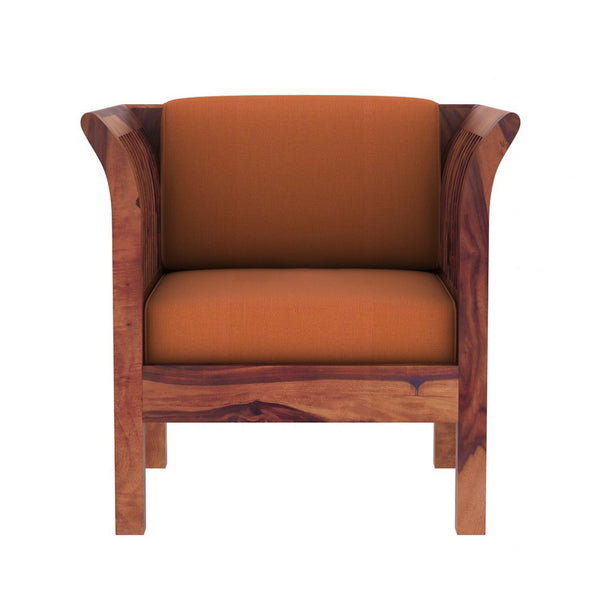 Haveli 2+1+1 Seater Wooden Sofa (Orange Colour, Teak Finish)