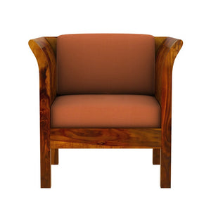 Haveli 1 Seater Wooden Sofa (Orange Colour, Teak Finish)
