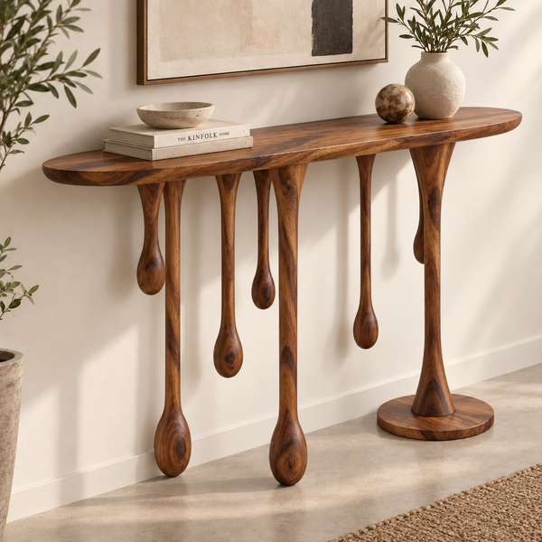 Lava Solid Sheesham Wood Console In Provincial Teak Finish