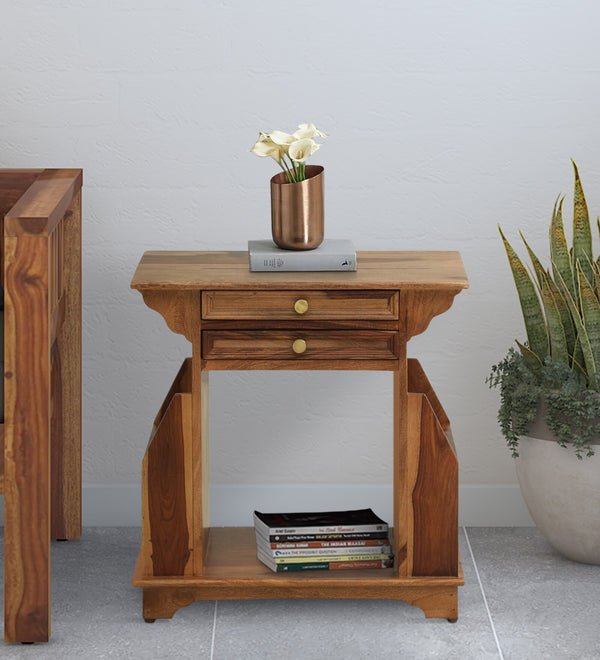 Nrby Sheesham Wood End Table In Rustic Teak Finish