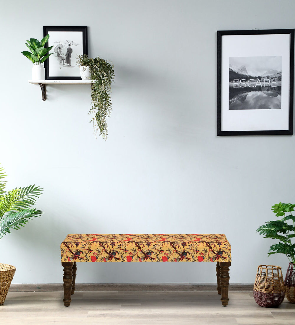 Utthita Sheesham Wood Upholstered Bench In Walnut Finish