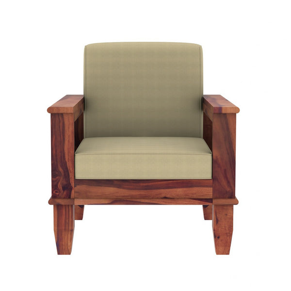 "Madhavi 3+2+1 Seater Wooden Sofa (Creame Colour, Teak Finish) "