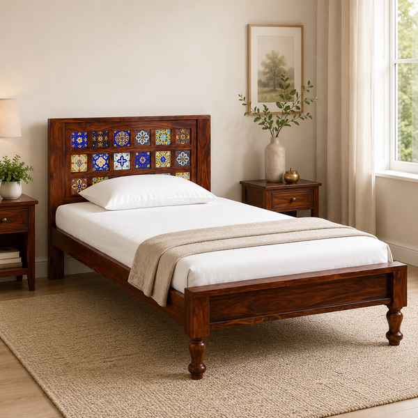 Rangrez Sheesham Wood Single Bed In Honey Oak Finish (36 - 78 inch Mattress Size)