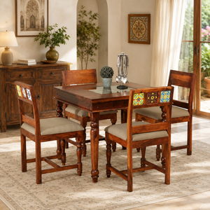 Rangrez Sheesham Wood 4 Seater Dining Set In Honey Oak Finish With Cushioned Chair