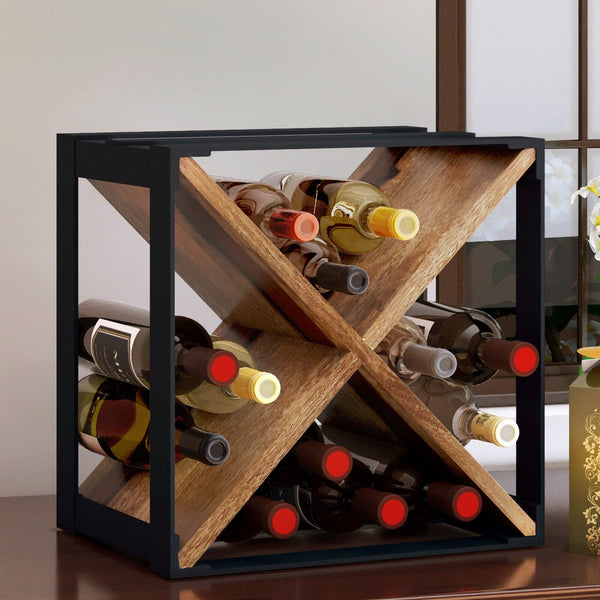 Chad Solid Wood Wine Rack In Rustic Teak Finish
