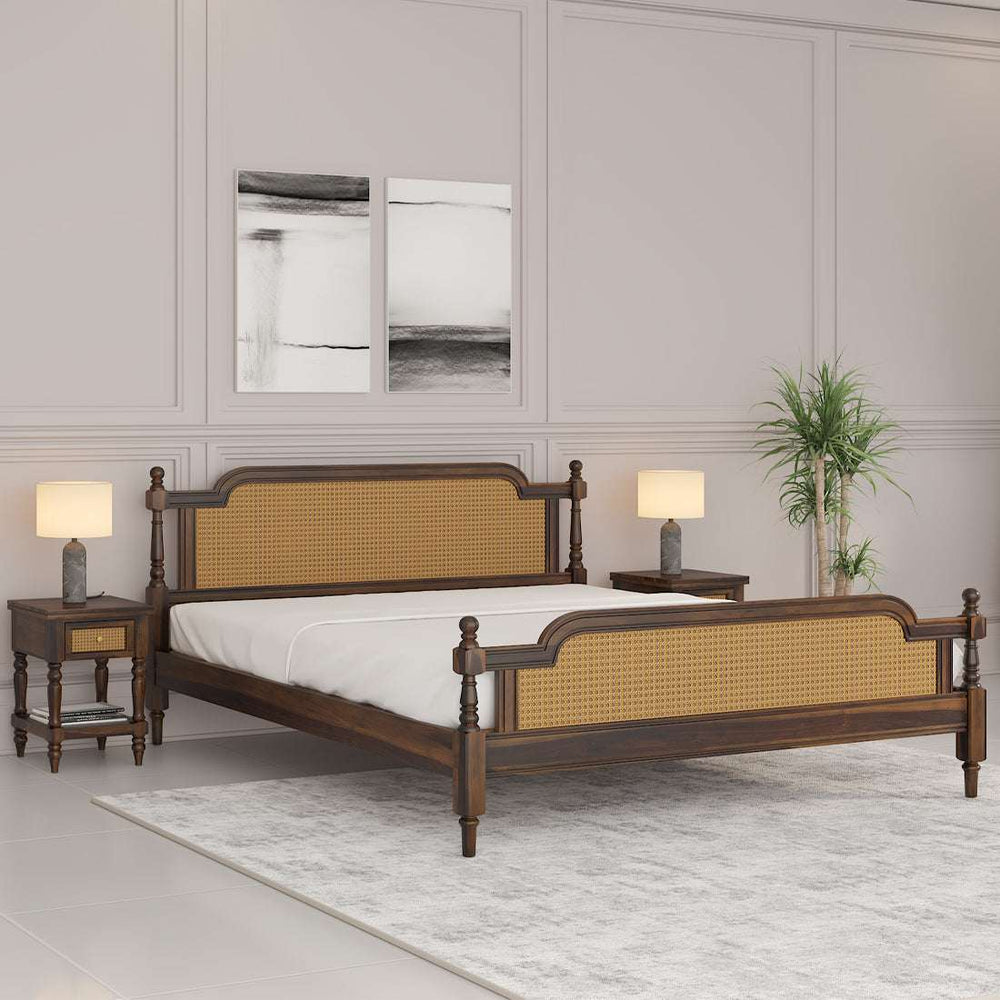 Cane Solid wood Queen Size Bed in Provincial Teak Finish (Matrress Size 72-78 inches )