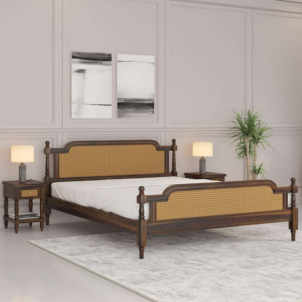 Cane Solid wood Queen Size Bed in Provincial Teak Finish (Matrress Size 72-78 inches )