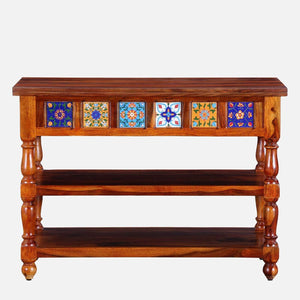 Rangrez Sheesham Wood Console Table In Honey Oak Finish