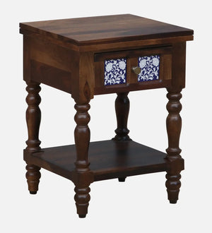 Nilaya Sheesham Wood Bedside Table In Provincial Teak Finish With Drawer