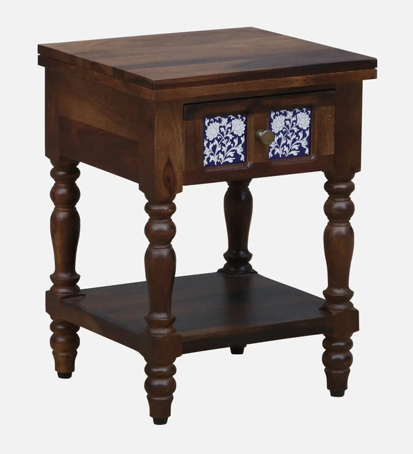 Nilaya Sheesham Wood Bedside Table In Provincial Teak Finish With Drawer