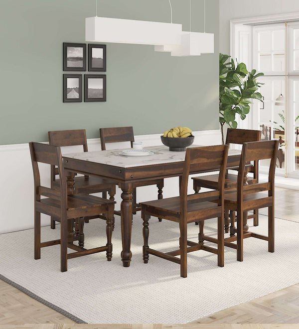 Uri Six Seater Dining Table with Six Chairs & With Porcelain Top