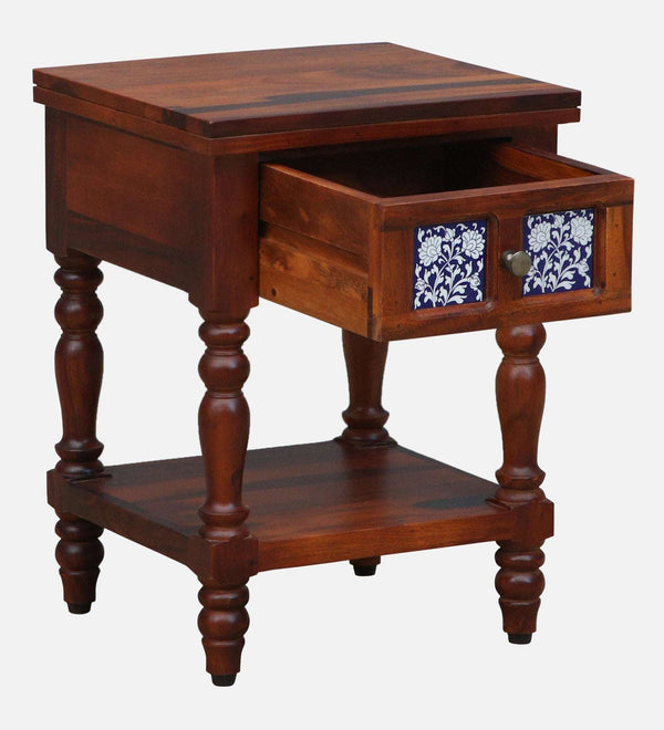 Nilaya Sheesham Wood Bedside Table In Honey Oak Finish With Drawer
