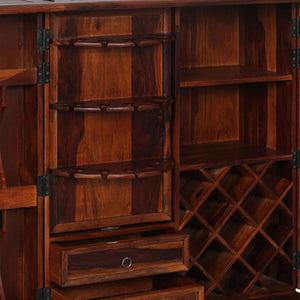 Rangrez Sheesham Wood Bar Cabinet In Honey Oak Finish