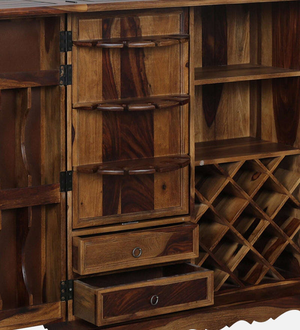 Rangrez Sheesham Wood Bar Cabinet In Provincial Teak Finish