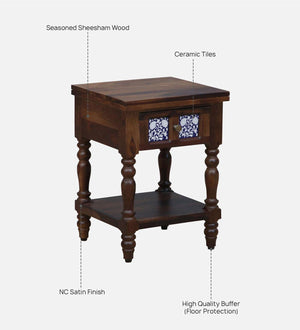 Nilaya Sheesham Wood Bedside Table In Provincial Teak Finish With Drawer