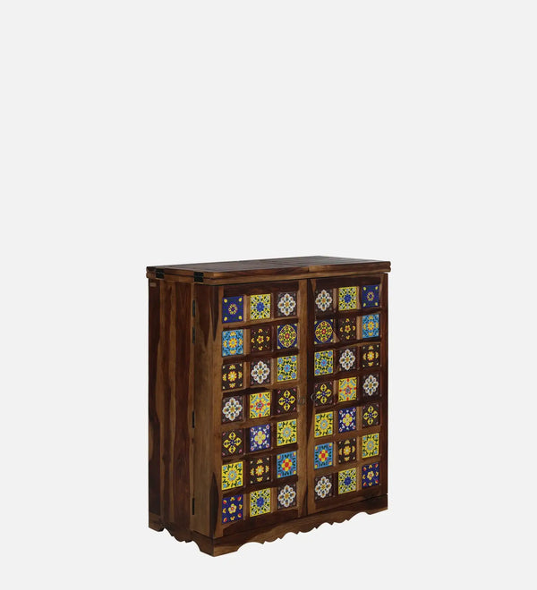 Rangrez Sheesham Wood Bar Cabinet In Provincial Teak Finish