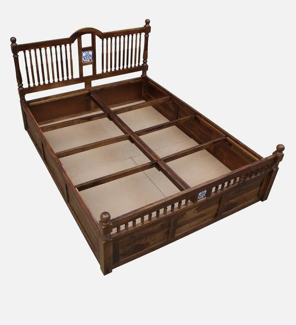 Nilaya Sheesham Wood Queen Size Bed In Provincial Teak Finish With Box Storage (60 - 78 inch Mattress Size)