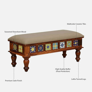 Rangrez Sheesham Wood 6 Seater Dining Set In Honey Oak Finish With Cushioned Bench