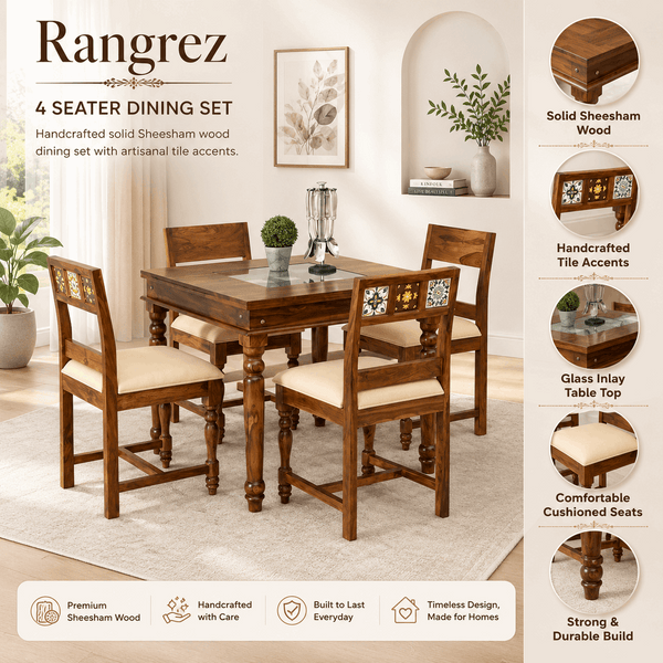 Rangrez Sheesham Wood 4 Seater Dining Set In Provincial Teak Finish