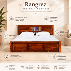 Rangrez Sheesham Wood King Size Bed In Honey Oak Finish With Box Storage (72 - 78 inch Mattress Size)
